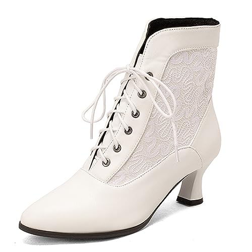 CouieCuies Damen Vintage Knöchel Stiefel Lace-up Stiefelettens 70s Victorian Stiefelettens Back Reißverschluss von CouieCuies