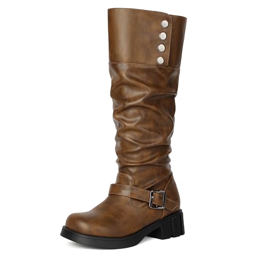 CouieCuies Damen's Knee High Stiefel Round Toe Ohne Verschluss Chunky Heel Motorcycle Combat Stiefel Gemütlich CouieCuies Damen's Knee High Stiefel Round Toe Ohne Verschluss Chunky Heel Motorcycle Combat Stiefel Gemütlich von CouieCuies