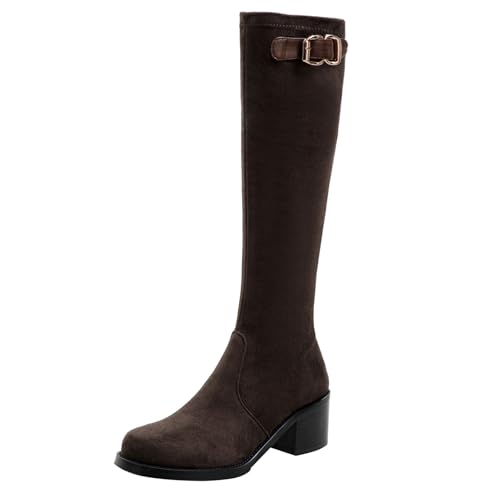CouieCuies Damen's Kniehoch Stiefel Niedrige Absatz Runde Zehen Kleid Stiefel for Damen Comfortable Party Reißverschluss von CouieCuies