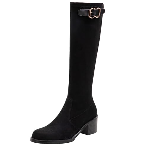 CouieCuies Damen's Kniehoch Stiefel Niedrige Absatz Runde Zehen Kleid Stiefel for Damen Comfortable Party Reißverschluss von CouieCuies