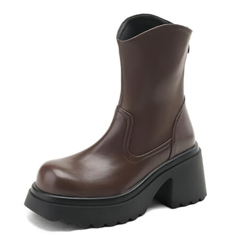 CouieCuies Damen's Mode-Event Knöchel Chunky Stiefel Round Toe Lug Sole Niedrige Absatz Gemütlich Back Zipper von CouieCuies