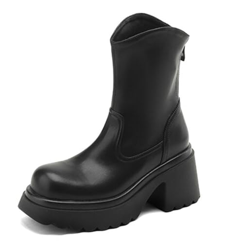 CouieCuies Damen's Mode-Event Knöchel Chunky Stiefel Round Toe Lug Sole Niedrige Absatz Gemütlich Back Zipper von CouieCuies