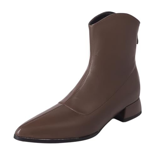 CouieCuies Damens Chunky Low Absatz Knöchel Stiefel Closed Pointed Toe Kurzschaft Stiefelies Back Zipper Gemütlich Arbeit Party Schuhe von CouieCuies