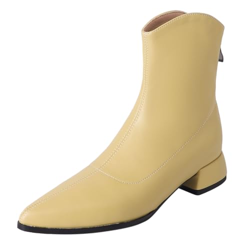 CouieCuies Damens Chunky Low Absatz Knöchel Stiefel Closed Pointed Toe Kurzschaft Stiefelies Back Zipper Gemütlich Arbeit Party Schuhe von CouieCuies
