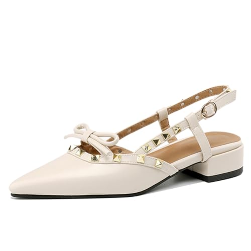 CouieCuies Damens Mary Jane Chunky Heel Geschlossen Pointed Toe Schnalle Slingback Pumps Mode-Event Rivets Schuhe von CouieCuies