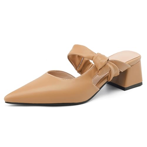 CouieCuies Niedrige Absatz Pantoletten for Damen Chunky Heel Ohne Verschluss Pointed Toe Backless Gemütlich Leisure Kleid Schuhe von CouieCuies