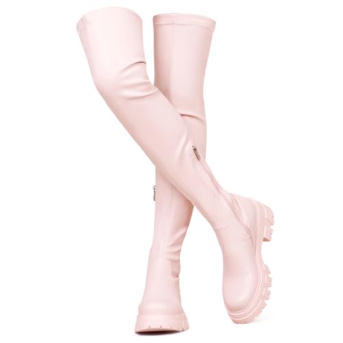 CouieCuies Schwarze Over knee Stiefel for Damen Platform Thigh High Stiefel Comfortable Stretch Stiefel von CouieCuies