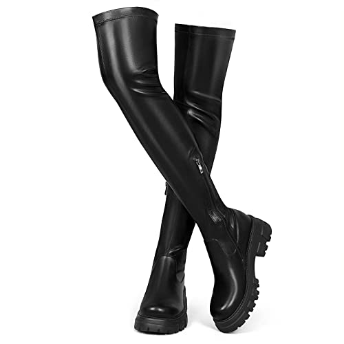 CouieCuies Schwarze Over knee Stiefel for Damen Platform Thigh High Stiefel Comfortable Stretch Stiefel von CouieCuies