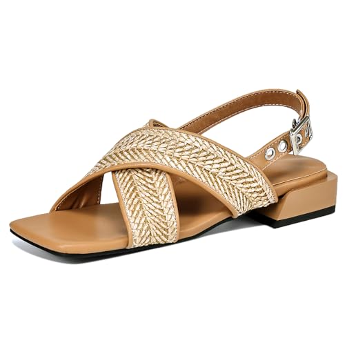 CouieCuies Slingback Low Heel Sandalenen for DamenGemütlichCross Strap Sommer Strand Schuhe Offene Zeh von CouieCuies