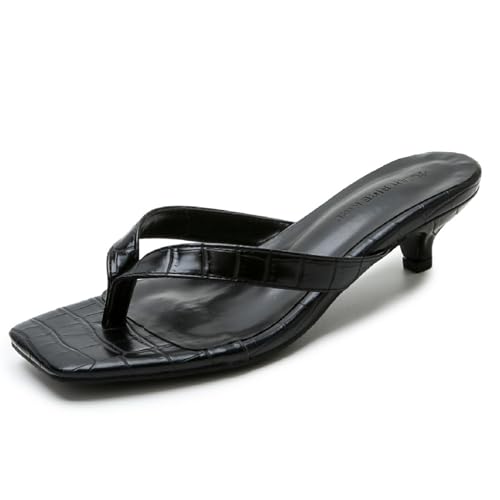 CouieCuies Zehentrenner Heels For Damen Square Toe Thong Kitten Heel sandalenen Ohne Verschluss Gemütlich Sommer Strand von CouieCuies