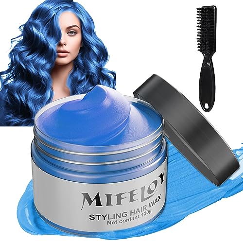 4,23 Unzen Blau Temporäre Haartönung mit Bürsten, Blue Instant Hair Cream Mud, Natürliche Haarfarbe Frisur Pomade, Unisex Styling Haartone Wax, 120g Haar Wachs für Party Cosplay Halloween Weihnachten von Coukula