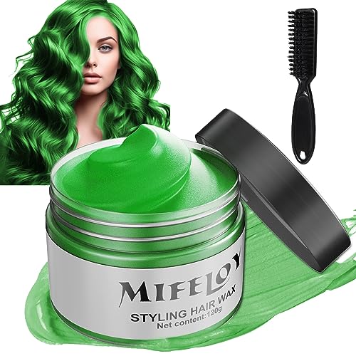 4,23 Unzen Grünu Temporäre Haartönung mit Bürsten, Green Instant Hair Cream Mud, Natürliche Haarfarbe Frisur Pomade, Unisex Styling Haartone Wax, Haar Wachs für Party Cosplay Halloween Weihnachten von Coukula