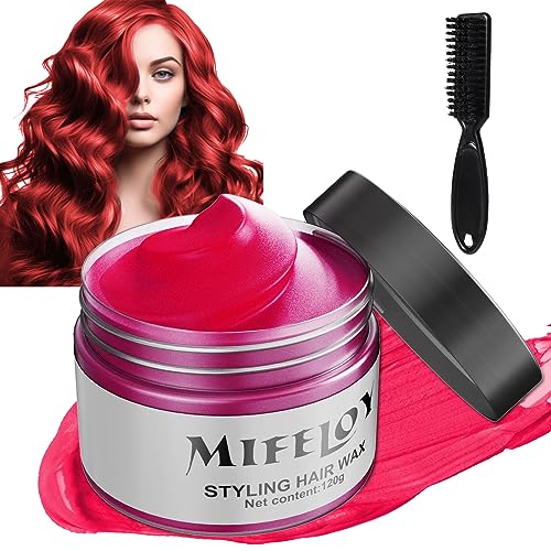 4,23 Unzen Rot Temporäre Haartönung mit Bürsten, Red Instant Hair Cream Mud, Natürliche Haarfarbe Frisur Pomade, Unisex Styling Haartone Wax, 120g Haar Wachs für Party Cosplay Halloween Weihnachten von Coukula