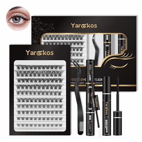4-in-1 Wimpernverlängerungsset, 110 Stück 8-16MM D Mix Curl Falsche Wimperncluster, Kleber, Makeup-Entferner, Pinzette, Individuelle Wimpernverlängerung, Natürlicher Look DIY zu Hause, Schwarz-A1 von Coukula