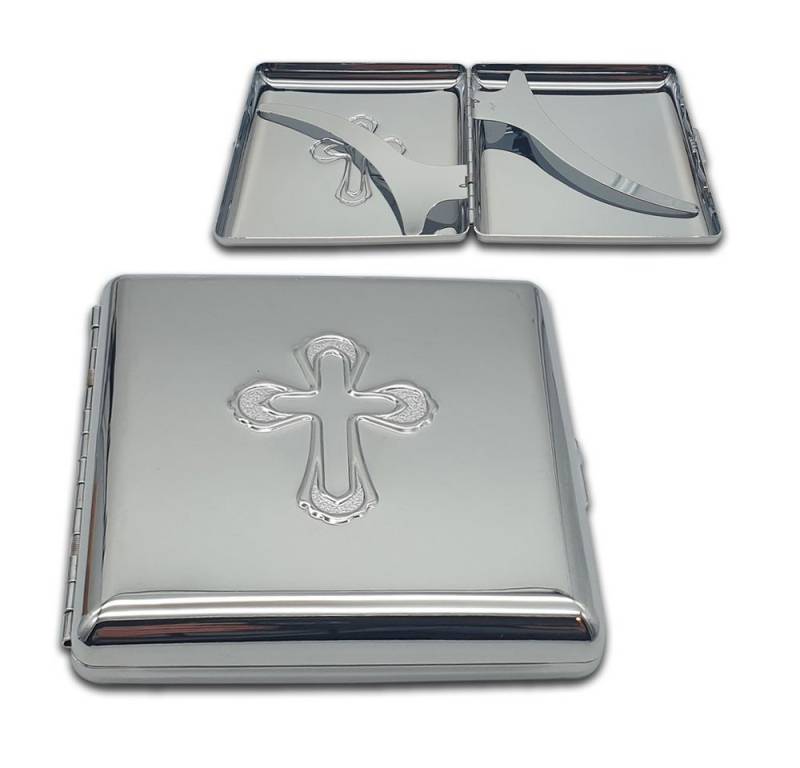 Coumo Kartenetui Edles Metall Zigarettenetui, Farbe: Silber, Kreuz Ornament von Coumo