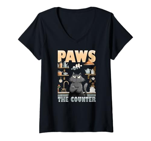 Damen Paws off the counter T-Shirt mit V-Ausschnitt Damen Paws off the counter T-Shirt mit V-Ausschnitt von Counter Paws Cat Kitchen Cats Kitten Feline