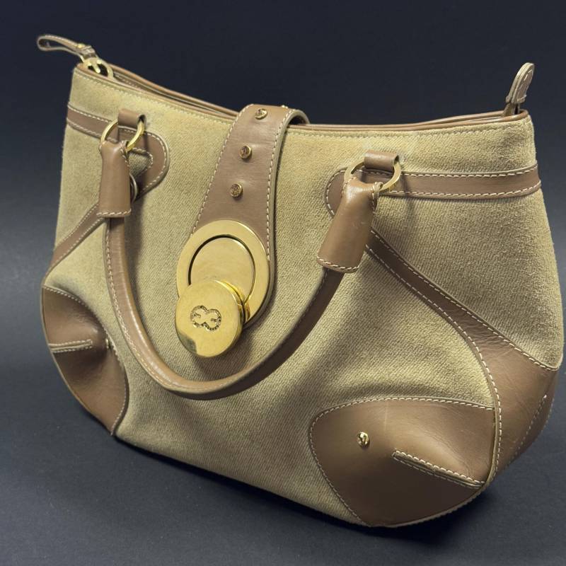 Seltene Vintage Escada Canvas Leder Schultertasche Portemonnaie Hand Designer von CounterOfferBerlin