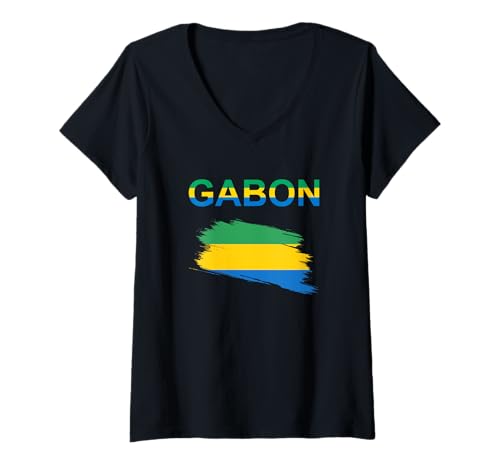 Damen Gabun-Design T-Shirt mit V-Ausschnitt von Countries Of The World Designs