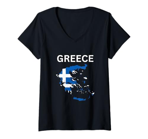Damen Griechenland-Design T-Shirt mit V-Ausschnitt von Countries Of The World Designs