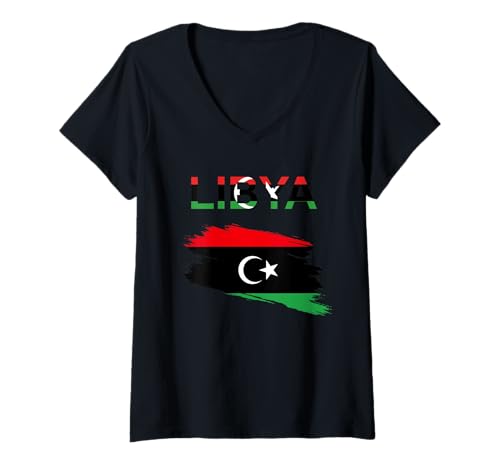 Damen Libyen-Design T-Shirt mit V-Ausschnitt Damen Libyen-Design T-Shirt mit V-Ausschnitt von Countries Of The World Designs