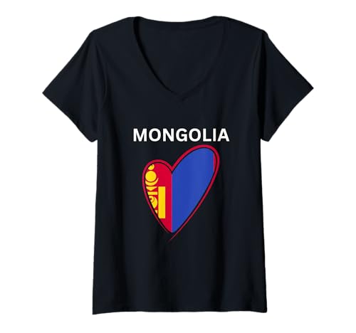 Damen Mongolei-Design T-Shirt mit V-Ausschnitt von Countries Of The World Designs