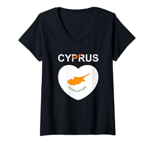Damen Zypern-Design T-Shirt mit V-Ausschnitt von Countries Of The World Designs