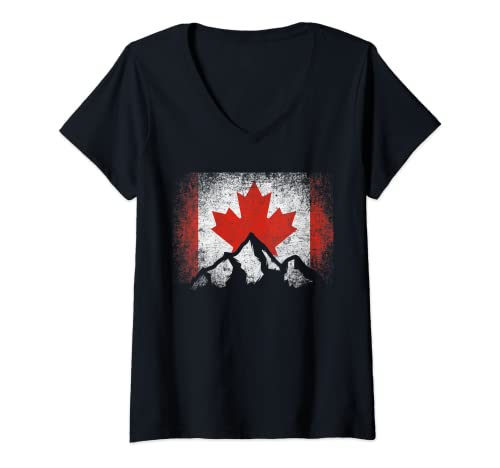 Damen Canadian Canada Flag Mountain Ski Winter Gift Country Hiker T-Shirt mit V-Ausschnitt Damen Canadian Canada Flag Mountain Ski Winter Gift Country Hiker T-Shirt mit V-Ausschnitt von Country Flag- Pride Home Souvenir Camper- Canada