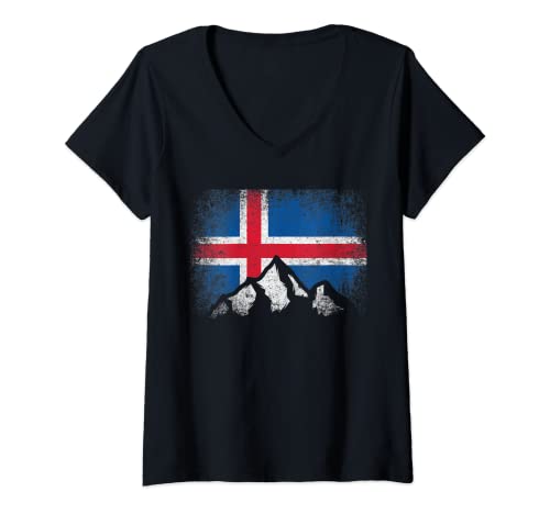 Damen Icelandic Iceland Flag Mountain Ski Winter Gift Country T-Shirt mit V-Ausschnitt Damen Icelandic Iceland Flag Mountain Ski Winter Gift Country T-Shirt mit V-Ausschnitt von Country Flag- Pride Home Souvenir- Iceland