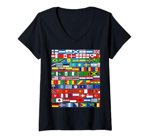 Damen Flaggen der Länder der Welt, International T-Shirt mit V-Ausschnitt Damen Flaggen der Länder der Welt, International T-Shirt mit V-Ausschnitt von Country Flags S&L Gifts