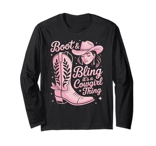 Lustige Western Cowgirl Bling Pink Stiefel Rodeo Damen Herren Langarmshirt Lustige Western Cowgirl Bling Pink Stiefel Rodeo Damen Herren Langarmshirt von Country Girl Style Rodeo Cowgirl Fashion Outfit