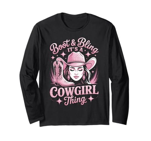 Lustige Western Cowgirl Bling Pink Stiefel Rodeo Damen Herren Langarmshirt Lustige Western Cowgirl Bling Pink Stiefel Rodeo Damen Herren Langarmshirt von Country Girl Style Rodeo Cowgirl Fashion Outfit