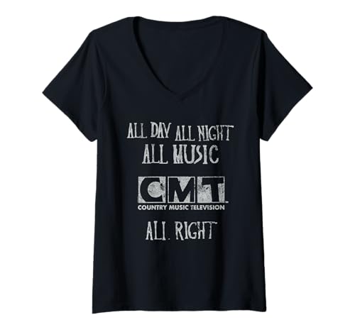 Damen CMT Country Music Television All Music All Right Retro Logo T-Shirt mit V-Ausschnitt von Country Music Television