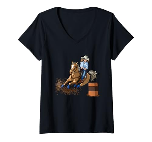 Damen Barrel Racing Pferd Country Western Reiten Mädchen Kind T-Shirt mit V-Ausschnitt von Country Nation Designs