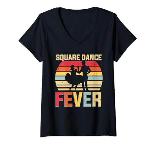 Damen Square Dance Fever Cowboy Country-Musik Square Dance T-Shirt mit V-Ausschnitt von Country-Tanz Western-Tanz