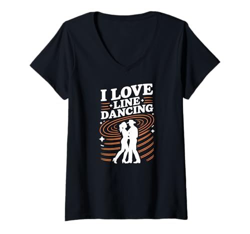 Damen Ich Liebe Line Dance-Enthusiast T-Shirt mit V-Ausschnitt Damen Ich Liebe Line Dance-Enthusiast T-Shirt mit V-Ausschnitt von Country Western Dance Passion Fun