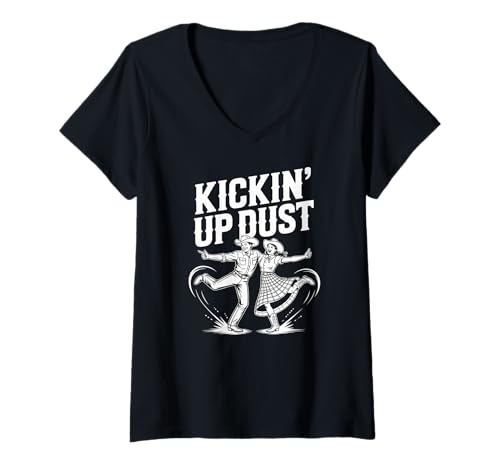 Damen Kickin' Up Dust Country-Western-Tanz T-Shirt mit V-Ausschnitt Damen Kickin' Up Dust Country-Western-Tanz T-Shirt mit V-Ausschnitt von Country Western Dance Rodeo Boots Country