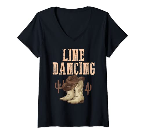 Damen Cowboy Boots Country Line Dancer Line Dance T-Shirt mit V-Ausschnitt von Country Western Line Dance Gifts