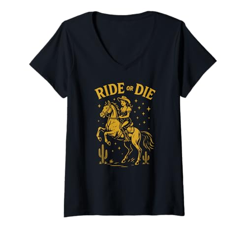 Damen Ride or die – Country Western Southern Girl – Vintage Rugged T-Shirt mit V-Ausschnitt Damen Ride or die – Country Western Southern Girl – Vintage Rugged T-Shirt mit V-Ausschnitt von Country Western Southern Vibes