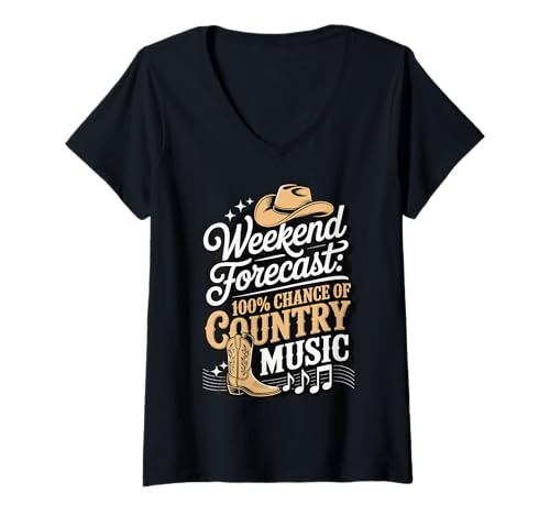 Damen Weekend Forecast 100% Chance of Country Music T-Shirt mit V-Ausschnitt von Country musik Südstaatenmusik Westernmusik