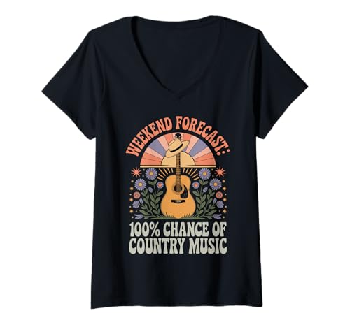 Damen Weekend Forecast 100% Chance of Country Music T-Shirt mit V-Ausschnitt von Country musik Südstaatenmusik Westernmusik