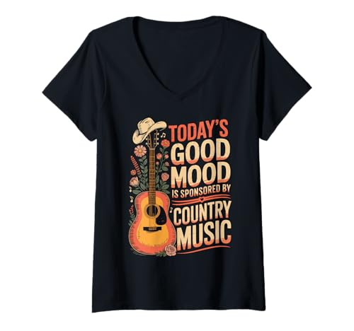 Damen Today's Good Mood is Sponsored by Country Music T-Shirt mit V-Ausschnitt Damen Today's Good Mood is Sponsored by Country Music T-Shirt mit V-Ausschnitt von Country musik Western musik Südstaaten musik