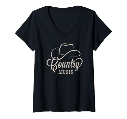 Damen Country Music Cowboyhut Damen T-Shirt mit V-Ausschnitt von Country & Western Design Co