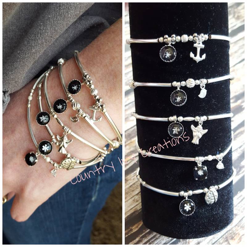 Sterling Silber Perlen Stretch Armband, Schneeflocke Echte Konservierte Schneeflocke, Sie Wählen Sterling Silber Perlen Stretch Armband, Schneeflocke Echte Konservierte Schneeflocke, Sie Wählen von CountryIvyCreations
