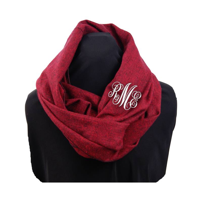 Monogrammed Infinity Schal, Dunkelroter Fischgrät Monogramm Geschenke, Geschenke Unter 30, Für Freundin von CountryTouchStore