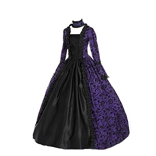 18. Jahrhundert Damen Rokoko Ballkleid Druck Lange Gothic Viktorianisches Kleid Maskerade Thema Kleider, lila / schwarz, 3X-Groß von CountryWomen