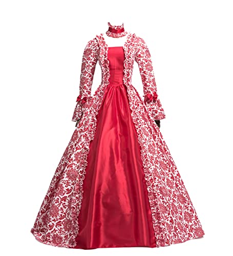 18th Century Damen Rokoko Ballkleid Druck Lang Gothic Viktorianisches Kleid Maskerade Thema Kleider(Bildfarbe1,XL) von CountryWomen
