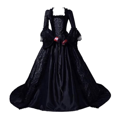 18th Century Damen Rokoko Ballkleid Druck Lang Gothic Viktorianisches Kleid Maskerade Thema Kleider(Black1,2XL) von CountryWomen