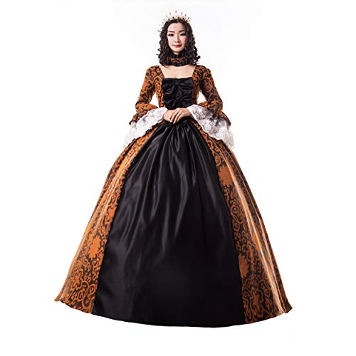 18th Century Damen Rokoko Ballkleid Druck Lang Gothic Viktorianisches Kleid Maskerade Thema Kleider(Farbe4,XL) von CountryWomen