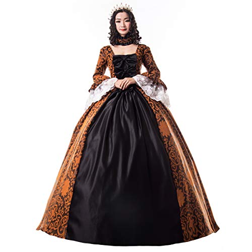 18th Century Damen Rokoko Ballkleid Druck Lang Gothic Viktorianisches Kleid Maskerade Thema Kleider(Farbe4,XL) von CountryWomen