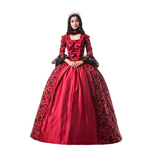 18th Century Damen Rokoko Ballkleid Druck Lang Gothic Viktorianisches Kleid Maskerade Thema Kleider(Rot-1,L) von CountryWomen